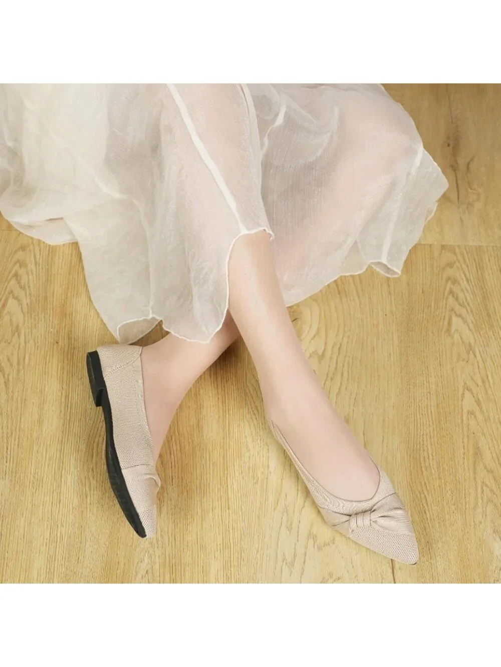 Women's Nude Mesh Comfortable Ballet Flats Pointed Toe Lightweight Casual Shoes